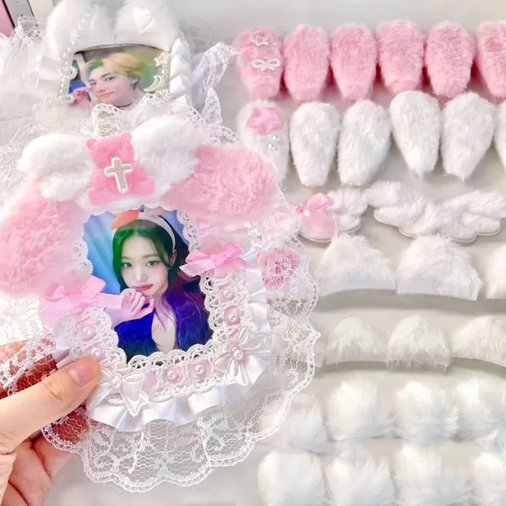 10Pcs%20Sweet%20Plush%20DIY%20Photocard%20Holder%20Handmade%20Material%20Kpop%20Idol%20Photo%20Card%20Holder%20Lace%20Strips%20Cute%20Cartoon%20Ears%20Accessories%20-%20Image%204
