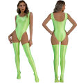 Women's Swimsuit High Cut Sleeveless Leotard Bodysuit with Thigh High Stockings Female Glossy Backless Beachwear Swimwear.