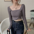 Early Autumn Hot Girl Square Collar Short Top for Women 2024 New Korean Style Fitted Bottoming Bottoming Shirt Long Sleeve T T-shirt Women's Fashion.