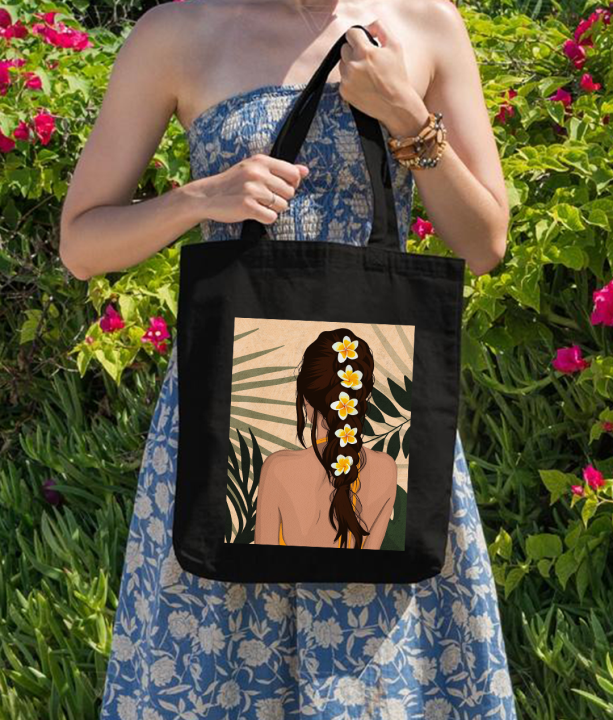 Trinklet Premium Bengali Girl Printed Canvas Tote Bag with Zipper for Girls