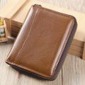 ew ertal leather coin purse men's er anti-theft card swiping bag drier's lense top layer coide retro wallet men's. 