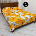 Double (King) Size Bedsheet Cotton Blend Fabric yellow Multicolor Print with two Pillow Covers IS 11.