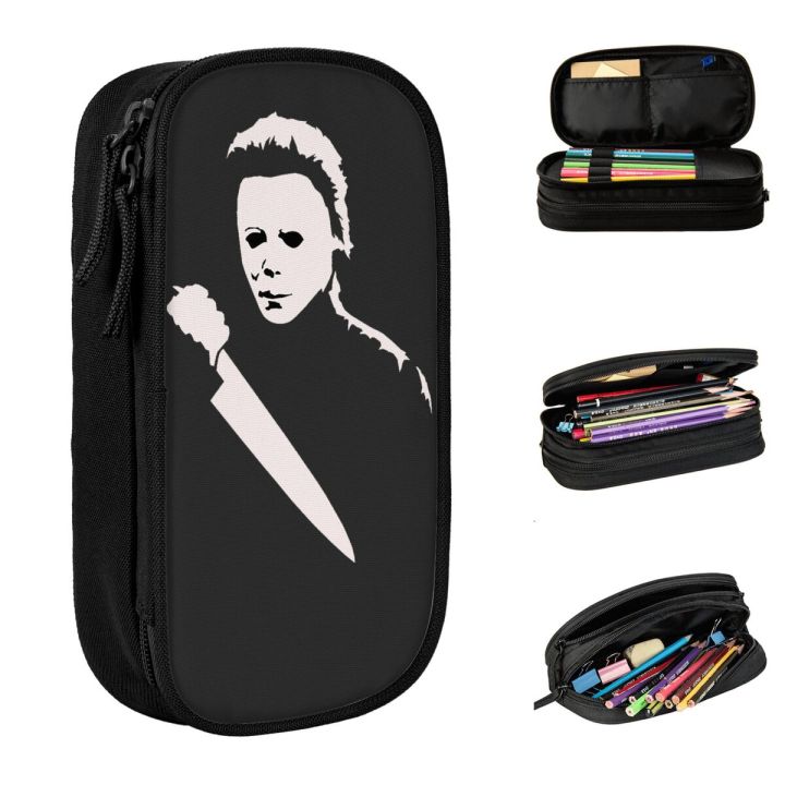 Scary Movie Horror Halloween Michael Myers Mask And Drips Pencil Cases Pen Box Bags Large Storage School Supplies Pencilcases