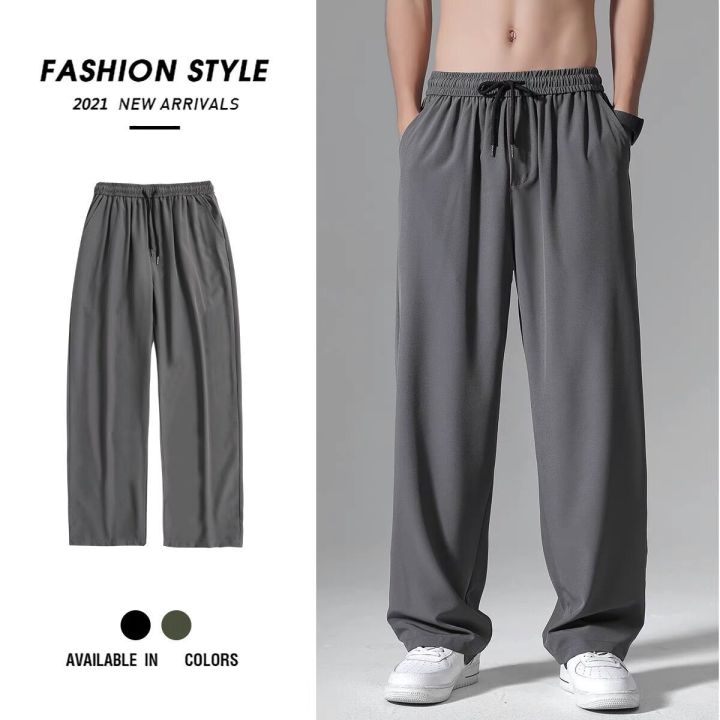 Men's pants summer thin trendy versatile loose casual trousers, wide leg straight drape, air conditioner ice silk trousers