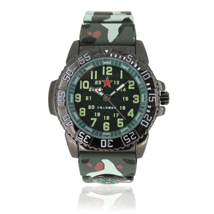Fashionable camouflage watch with luminous glow and compass, outdoor sports watch, male and female student couple watch