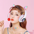 Cute Kitty Headphone_Cute Cat Headphone_STN-28 Over Ear Music Headset Glowing Cat Ear Headphones Foldable Wireless BT5.0 Earphone with Mic.