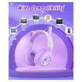 Foldable Wireless Headphones over Ear Headphone Cat Ears Game Headset for Phone with LED Light. 
