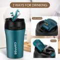 Double Drink Coffee Mug-Cup 400ml Portable Stainless Steel Travel Vacuum Insulated with straw Lid-(Original China). 