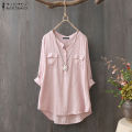 women's summer buttons v-neck casual long shirt tunic tops asymmetrical hem blouse - Blouse.