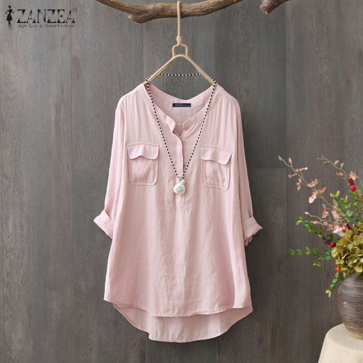 women's summer buttons v-neck casual long shirt tunic tops asymmetrical hem blouse - Blouse