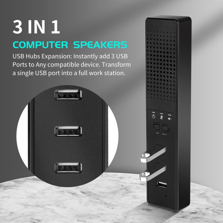 【FUPANG】3 in 1 Computer Speakers with Microphone & Hubs USB Conference Speaker, Video Conference
