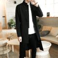 Trench Coat Men two Pieces Cardigan Kimono Coat Male Long Chinese Style Black Loose Vintage Cotton Linen. 