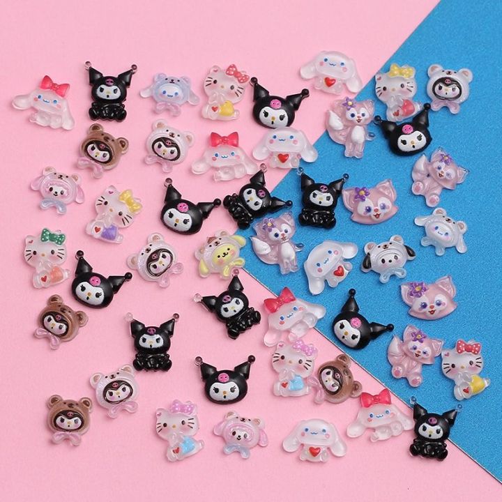 50PCS/Lot Kawaii Kuromi Nail Charms Hello Kitty Nail Art Design Gems Sanrio Craft Acrylic Nail Supplies Accessories Rhinestone