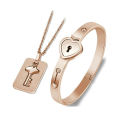 Couple Bracelet Necklace Set Stainless Steel Love Heart Lock Jewelry Set New. 