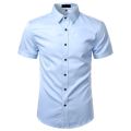 White Mens Bamboo Fiber Dress Shirts Short Sleeve Casual Button Down Shirt Men Non Iron Easy Care Elastic Business Shirt Male.