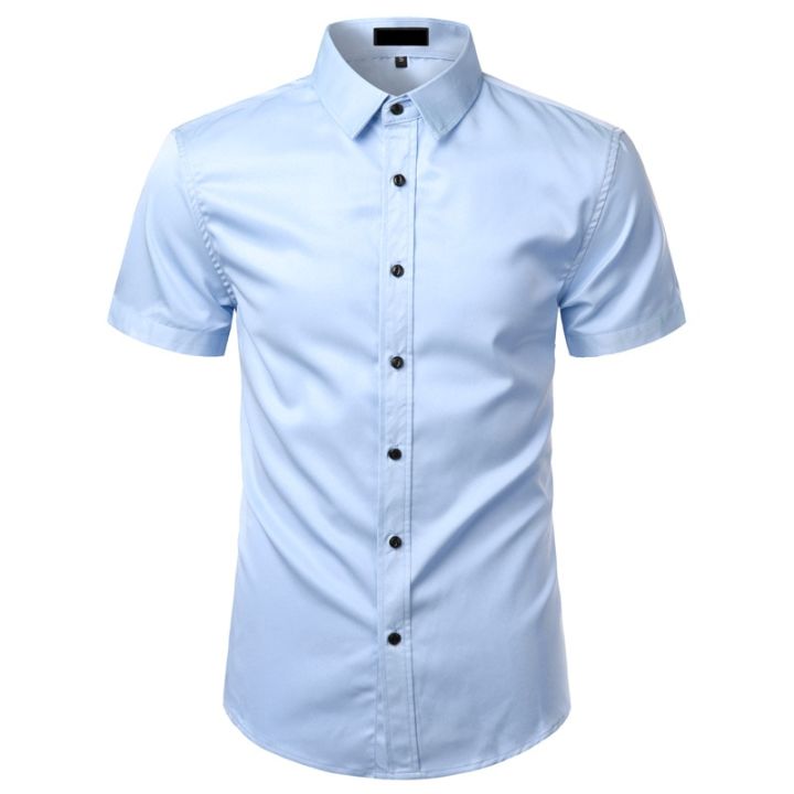 White%20Mens%20Bamboo%20Fiber%20Dress%20Shirts%20Short%20Sleeve%20Casual%20Button%20Down%20Shirt%20Men%20Non%20Iron%20Easy%20Care%20Elastic%20Business%20Shirt%20Male%20-%20Image%202