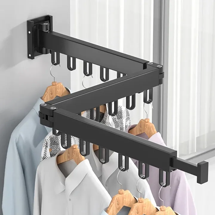 Folding%20Clothes%20Hanger%20Wall%20Mount%20Retractable%20Cloth%20Drying%20Black%20C%20-%20Image%208