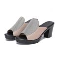 Summer New High Heel Slippers for Women Square Heel Platform Women Sandals Thick-heeled Bright Leather Solid Color Casual Shoes. 