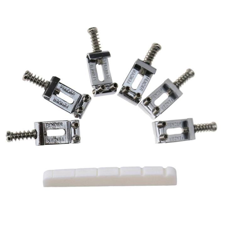 BRADOO- 1Pc Modern and Vintage Electric Guitar Six String Nut Cattle Bone Slotted & 6X Replacement Chrome Tremolo Bridge Saddles