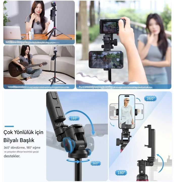 ULANZI%20MT-78%20Extendable%20Phone%20Tripod,%2072.83"%20Selfie%20Stick%20Phone%20Camera%20Tripod%20Stand%20with%202%20in%201%20Phone%20Clip%20-%20Image%203