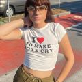 I Love To Make Boys Cry Letter Print T-shirts Y2k Women's O-neck Short Sleeve Casual Crop Top Harajuku Fashion Tight Corset. 