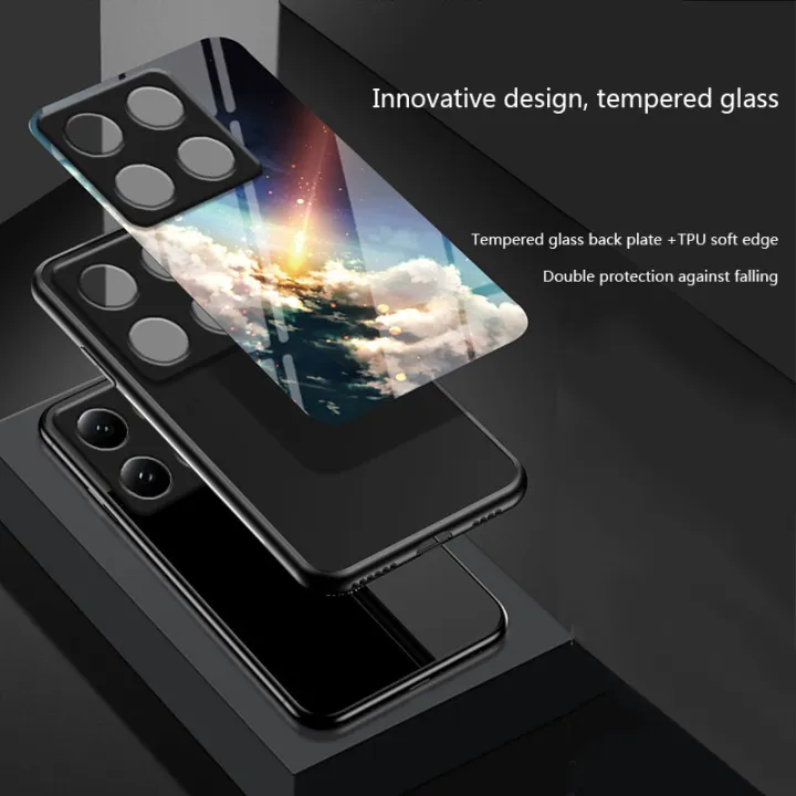 Biruiqu%20For%20Xiaomi%20Mi%2014T%20Pro%20Shockproof%20Starry%20Colorful%20Tempered%20Glass%20Back%20Soft%20Silicone%20Edge%20Case%20Cover%20-%20Image%203