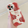 Jizetin for Samsung S22 Ultra 5G Back Cover Back Cover Red Rose Cream Wavy Edge Soft Silicone Phone Case.