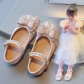 Girls' Little Leather Shoes Spring 2024 New Children's Rhinestone Lace Bow Princess Shoes Little Girls Performance Shoes.