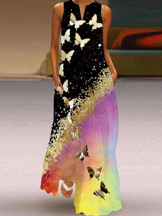 New Lady Spring Summer Long Dress Women Sleeveless Butterfly Print Elegant Dresses For Women 2023 Party Beach Women Dress
