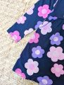 Charming Winter Elegance: Navy Blue Flower Design Frock for Your Little Princess (6 Months to 2 Years.