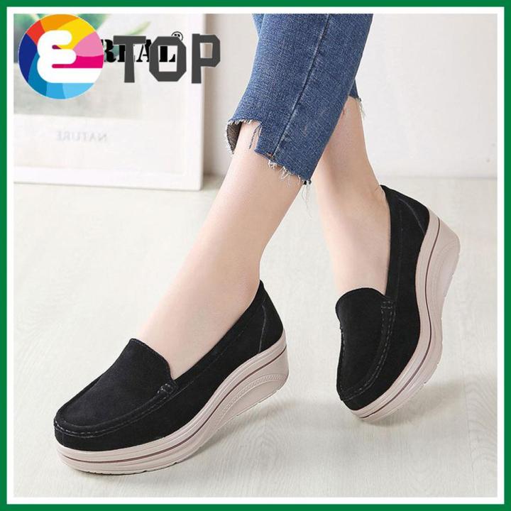 Women Wedge Shoes Leather 5CM Platform Casual Shoes For Women Slip On Ladies Loafers Women Shoes Big Size 35-42