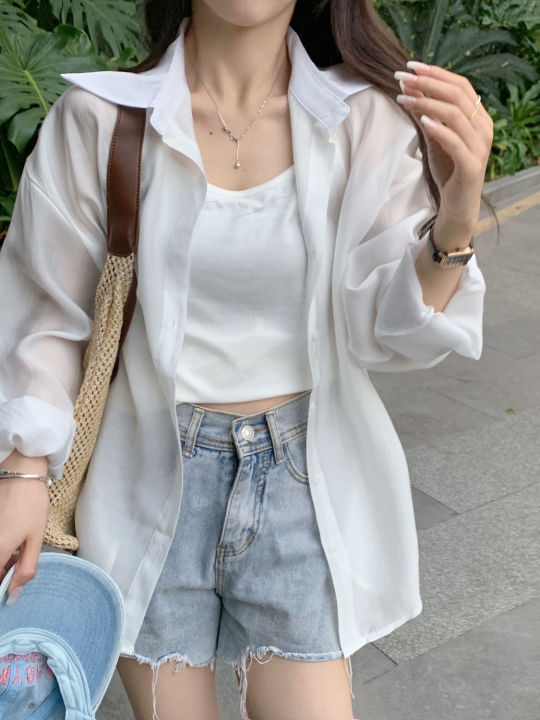 Ice%20Silk%20Sun%20Protection%20Shirt%20Women's%20Summer%20Tencel%20Thin%20Shirt%20French%20Style%20High%20Sense%20Cardigan%20Top%20Coat%20Spring%20and%20Autumn%20-%20Image%203