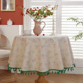 American pastoral style cotton linen green tassel tablecloth floral pattern rectangular dining table, coffee table tablecloth cross-border wholesale.