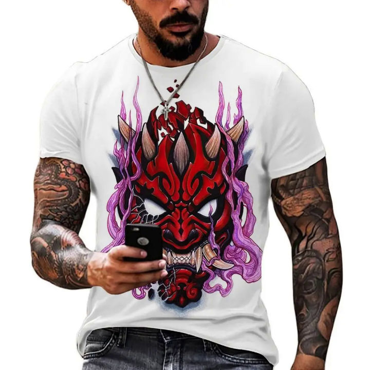 2023%20New%20Summer%20Japanese%20Style%20Harajuku%20Samurai%20Tattoo%20Men's%20T-shirts%20Fashion%20Art%20Mask%20O-Neck%20Short-Sleeved%20Tattoo%20Punk%20Clothing%20-%20Image%204