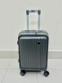 Modern Gunmetal Grey Hard-Shell Carry-On Luggage - Durable Ribbed ABS Spinner Suitcase with Telescopic Handle. 