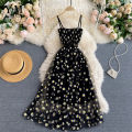YuooMuoo Korean Fashion Daisy Flower Print Mesh Party Dress Summer Two Layers Spaghetti Strap Vacation Midi Dress Beach Vestidos Shapewear. 