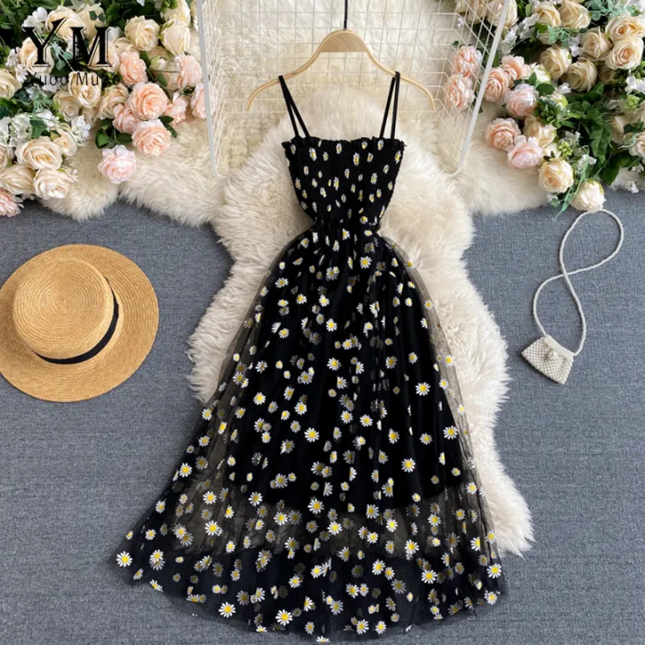 YuooMuoo%20Korean%20Fashion%20Daisy%20Flower%20Print%20Mesh%20Party%20Dress%20Summer%20Two%20Layers%20Spaghetti%20Strap%20Vacation%20Midi%20Dress%20Beach%20Vestidos%20Shapewear%20-%20Image%202