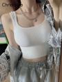 CHRLEISURE Summer Crop Top Women Seamless Square Collar Wide Straps Tank Top Knitted Striped Camisole Solid Corset Top Female. 