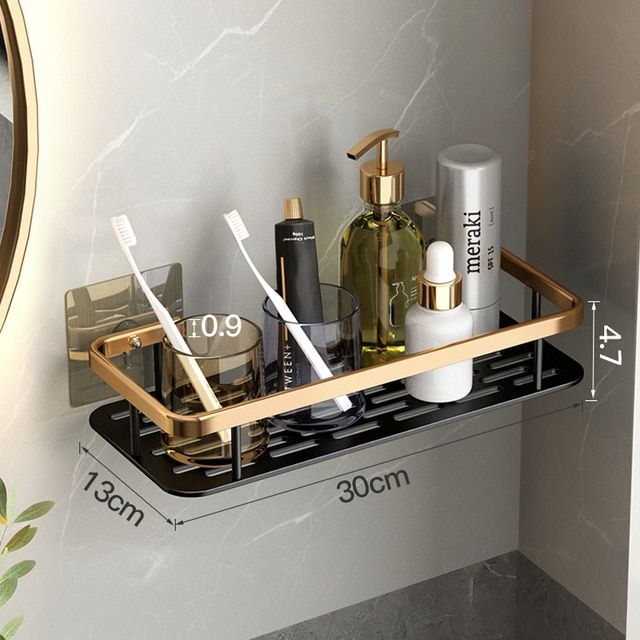 Bathroom Shelves Without Drilling Rustproof Aluminum Shower Wall Shelf  Shampoo Towel Holder Bathroom Organizer Accessories Set