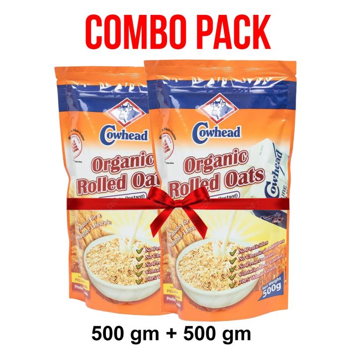 Cowhead Organic Rolled Oats (Combo Pack 500gm + 500gm)