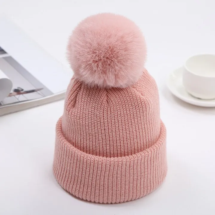 Plush%20Ball%20Children%20Pullover%20Cap%20Soild%20Baby%20Knit%20Hat%20Autumn%20Winter%20Warm%20Ear%20Protection%20Headgear%20Kids%20Skullies%20Beanie%20%E2%80%8BCaps%200-3Y%20-%20Image%202