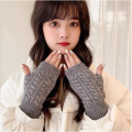 New Women Fashion Winter Fingerless Gloves Girl Warm Soft Wool Knitted Mittens Wrist Arm Hand Half Finger Elastic Short Gloves 1Pair.