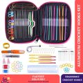 100 Pcs  Crochet Hooks Set With Pink Leather Case | 22 Different Sizes of Crochet Aluminum Hooks and Various Crocheting Accessories | Crocheting Set for Beginners and Experienced Crocheters. 