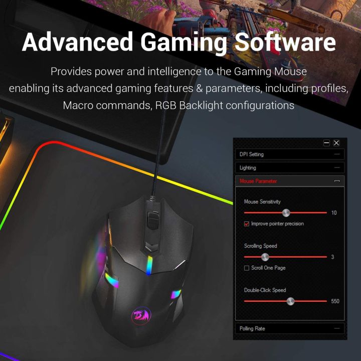 Redragon M601 RGB Gaming Mouse Wired 7 Button Programmable Mouse Macro ...