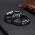 2024 High Quality Infinity Knot Leather Wristband Bracelet Pulsera Stainless Steel Magnetic Clasp Braided Leather Bracelet For Men.