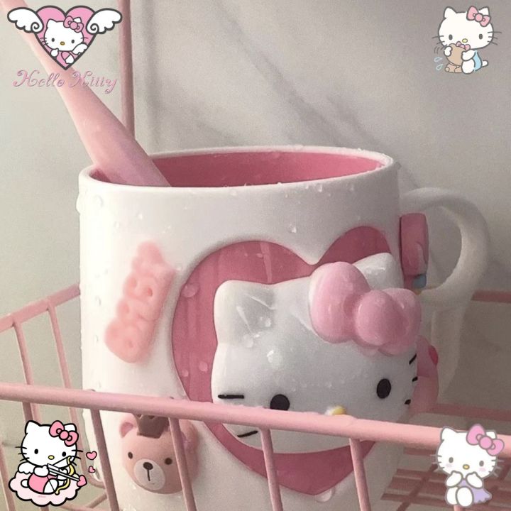 Hello Kitty Anime Y2K Girls Mouthwash Cup Kawaii Couple Cup Cartoon Girly Heart Plastic Cup Cute Bathroom Accessories Gifts Toys