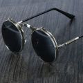 Retro Flip Round Sunglasses Man Woman Metal Steampunk Style Sun Glasses Male Female Double Circular Clear Lens Eyeglasses.