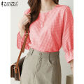 ZANZEA Women Fashion Short Sleeve Plaid Check Shirt Blouse Asymmetrical Hem Loose Tops #2.