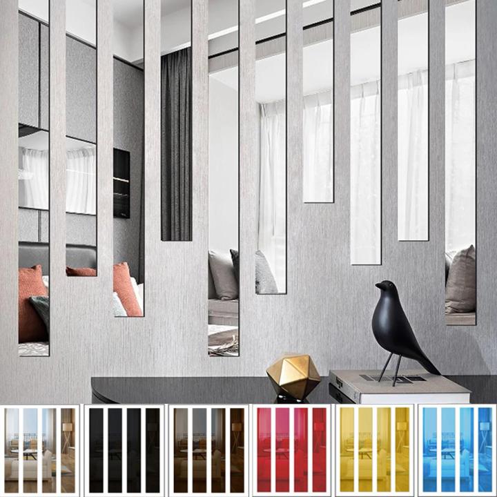10pcs Acrylic Mirror Wall Sticker Rectangular Self-adhesive Wall Sticker DIY Background Wall Waist Line Home Living Room Decor