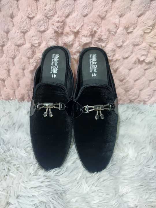 MARVEL%20FASHIONS%20NEW%20%20Fashionable%20Velvet%20Half%20Shoe%20For%20Men%20Black%20-%20Image%203